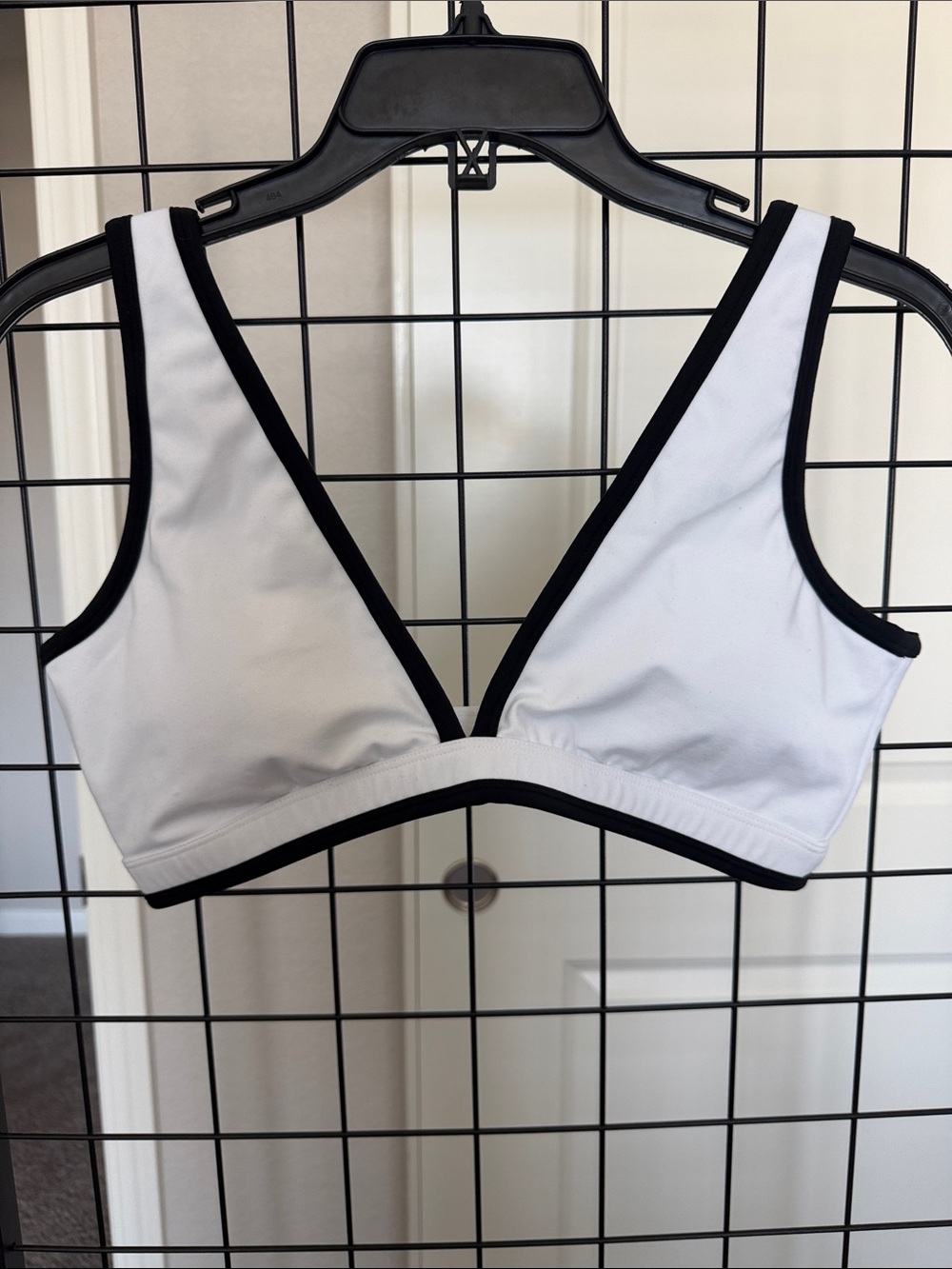 Darc Sport White and Black Trim V-Neck Sports Bra